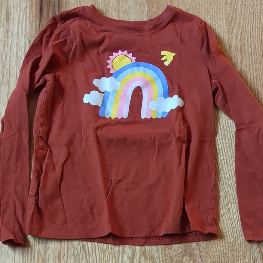 Cat & Jack Red Long Sleeve Shirt with Rainbow Graphic